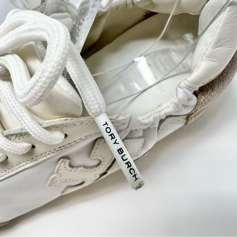 Tory Burch White and Beige Suede-Trim Sneakers - Picture 8 of 14